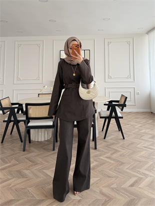 İnez Pantolonlu Kot Takım Kahve (1126)