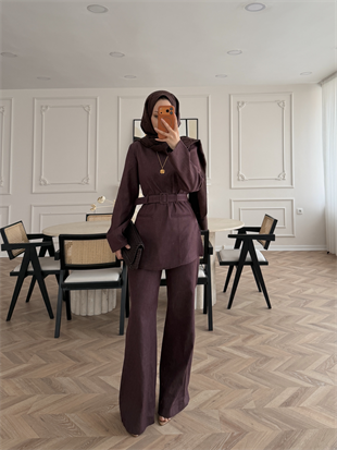 İnez Pantolonlu Kot Takım Mürdüm (1126)