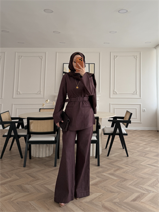 İnez Pantolonlu Kot Takım Mürdüm (1126)