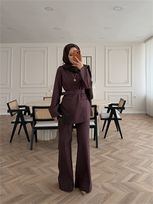 İnez Pantolonlu Kot Takım Mürdüm (1126)