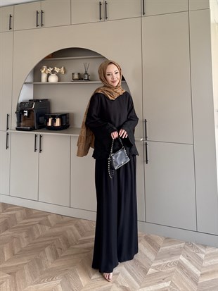 Irmak Çiçek Baskılı Pantolonlu Takım Siyah (5805)