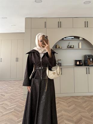 Işıltılı Kot Etekli Takım Acı Kahve (4068)