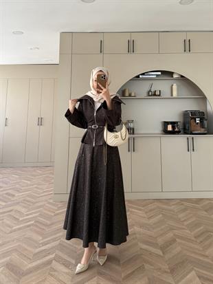 Işıltılı Kot Etekli Takım Acı Kahve (4068)