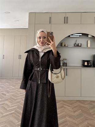 Işıltılı Kot Etekli Takım Acı Kahve (4068)
