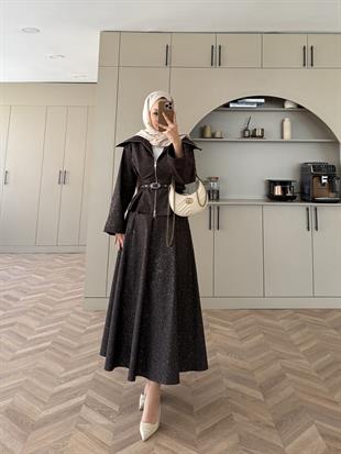 Işıltılı Kot Etekli Takım Acı Kahve (4068)