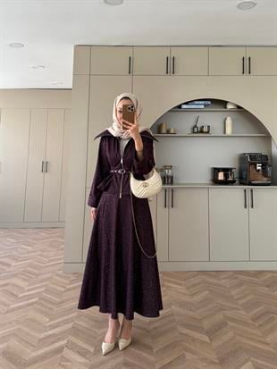 Işıltılı Kot Etekli Takım Mürdüm