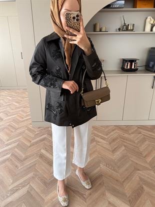 İşlemeli Ceket Kahve