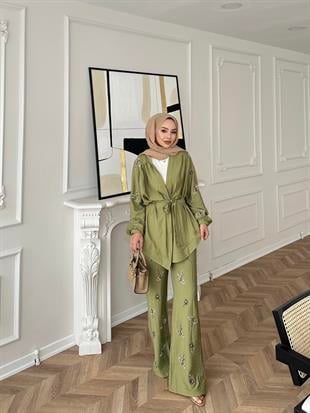 İşlemeli Kimono Takım Haki