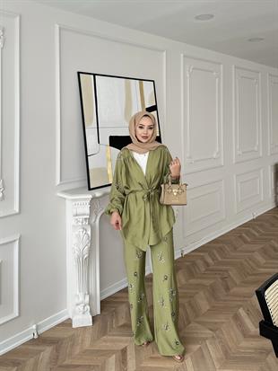 İşlemeli Kimono Takım Haki