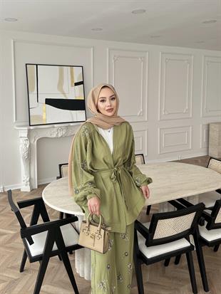 İşlemeli Kimono Takım Haki