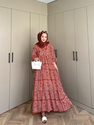 İsra Viskon Elbise Kiremit