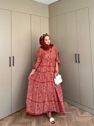 İsra Viskon Elbise Kiremit