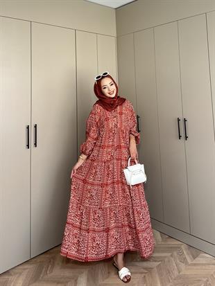 İsra Viskon Elbise Kiremit