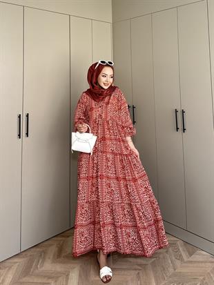 İsra Viskon Elbise Kiremit