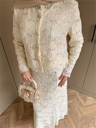 İthal Dantelli Etekli Takım Beyaz (5744)