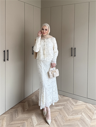 İthal Dantelli Etekli Takım Beyaz (5744)