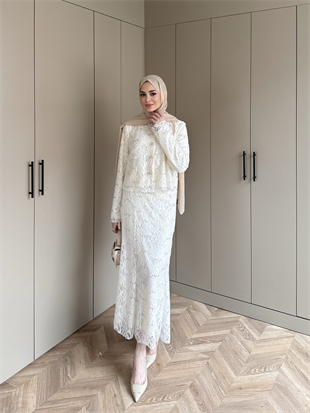 İthal Dantelli Etekli Takım Beyaz (5744)