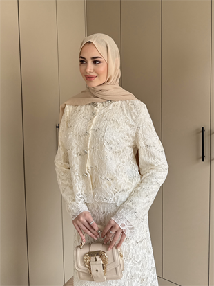 İthal Dantelli Etekli Takım Beyaz (5744)