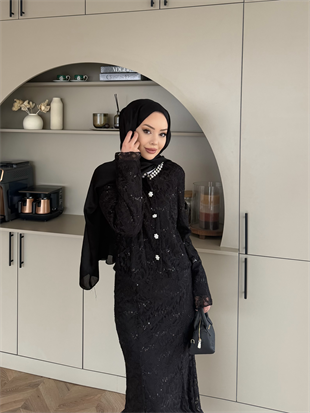 İthal Dantelli Etekli Takım Siyah (5744)