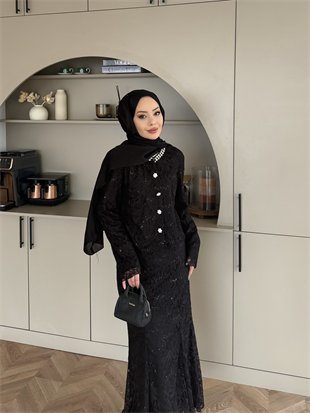 İthal Dantelli Etekli Takım Siyah (5744)