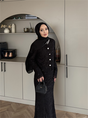 İthal Dantelli Etekli Takım Siyah (5744)