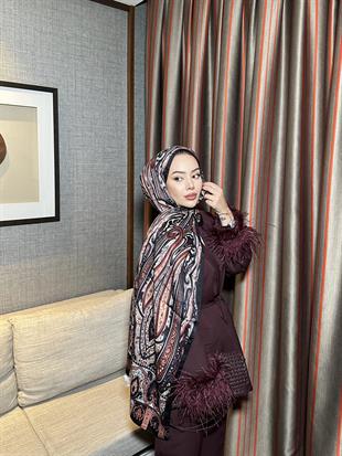 Otantik Desen İthal İpek Vual Şal Bordo