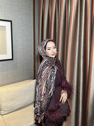 Otantik Desen İthal İpek Vual Şal Bordo