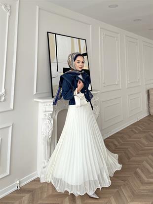 İthal Piliseli Etek Beyaz