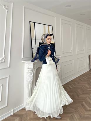 İthal Piliseli Etek Beyaz