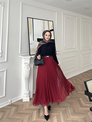 İthal Piliseli Etek Bordo