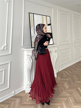 İthal Piliseli Etek Bordo