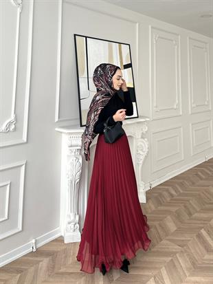 İthal Piliseli Etek Bordo