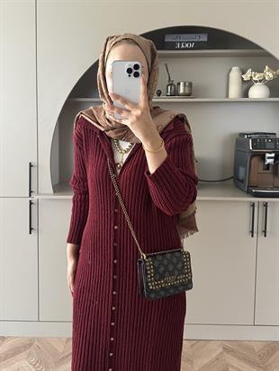 Jayana Uzun Triko Hırka Bordo