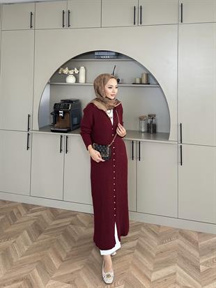 Jayana Uzun Triko Hırka Bordo