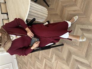 Jayana Uzun Triko Hırka Bordo