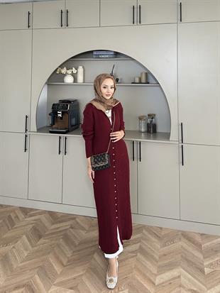 Jayana Uzun Triko Hırka Bordo