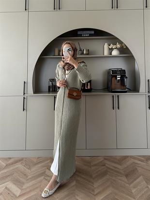 Jayana Uzun Triko Hırka Çağla