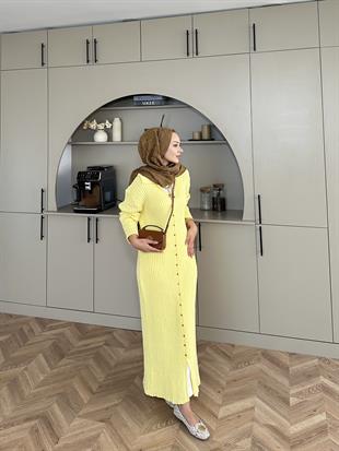 Jayana Uzun Triko Hırka Sarı