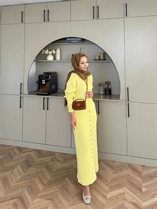 Jayana Uzun Triko Hırka Sarı