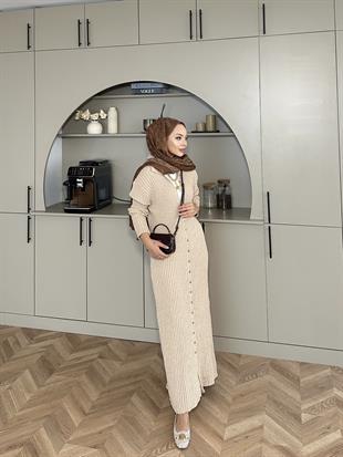 Jayana Uzun Triko Hırka Vizon