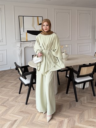 Jovena Pelerinli Pantolon Takım Çağla (210)