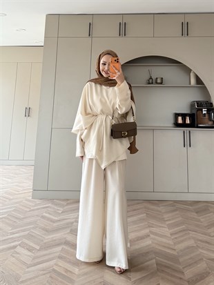 Jovena Pelerinli Pantolon Takım Ekru (210)