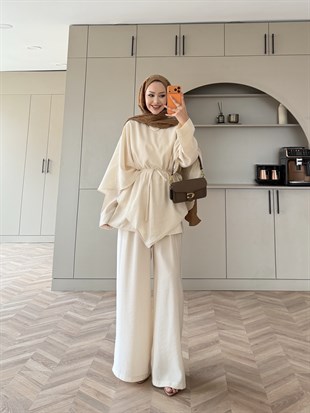 Jovena Pelerinli Pantolon Takım Ekru (210)