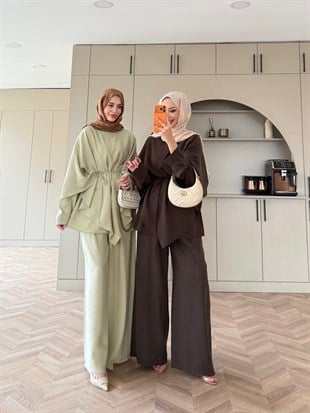 Jovena Pelerinli Pantolon Takım Kahve (210)