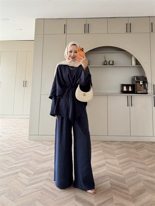 Jovena Pelerinli Pantolon Takım Lacivert (210)