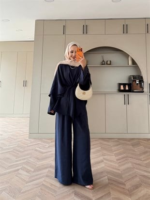 Jovena Pelerinli Pantolon Takım Lacivert (210)