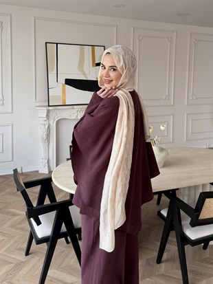 Jovena Pelerinli Pantolon Takım Mürdüm (210)