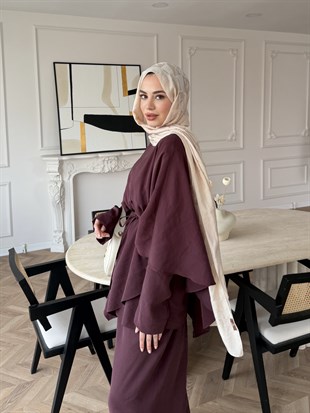 Jovena Pelerinli Pantolon Takım Mürdüm (210)