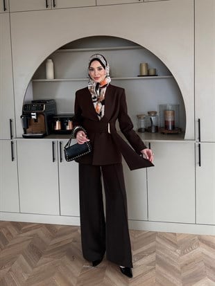 Juno Kemer Detaylı Pantolon Takım Acı Kahve (6034)