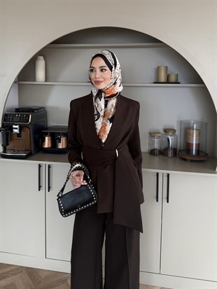 Juno Kemer Detaylı Pantolon Takım Acı Kahve (6034)